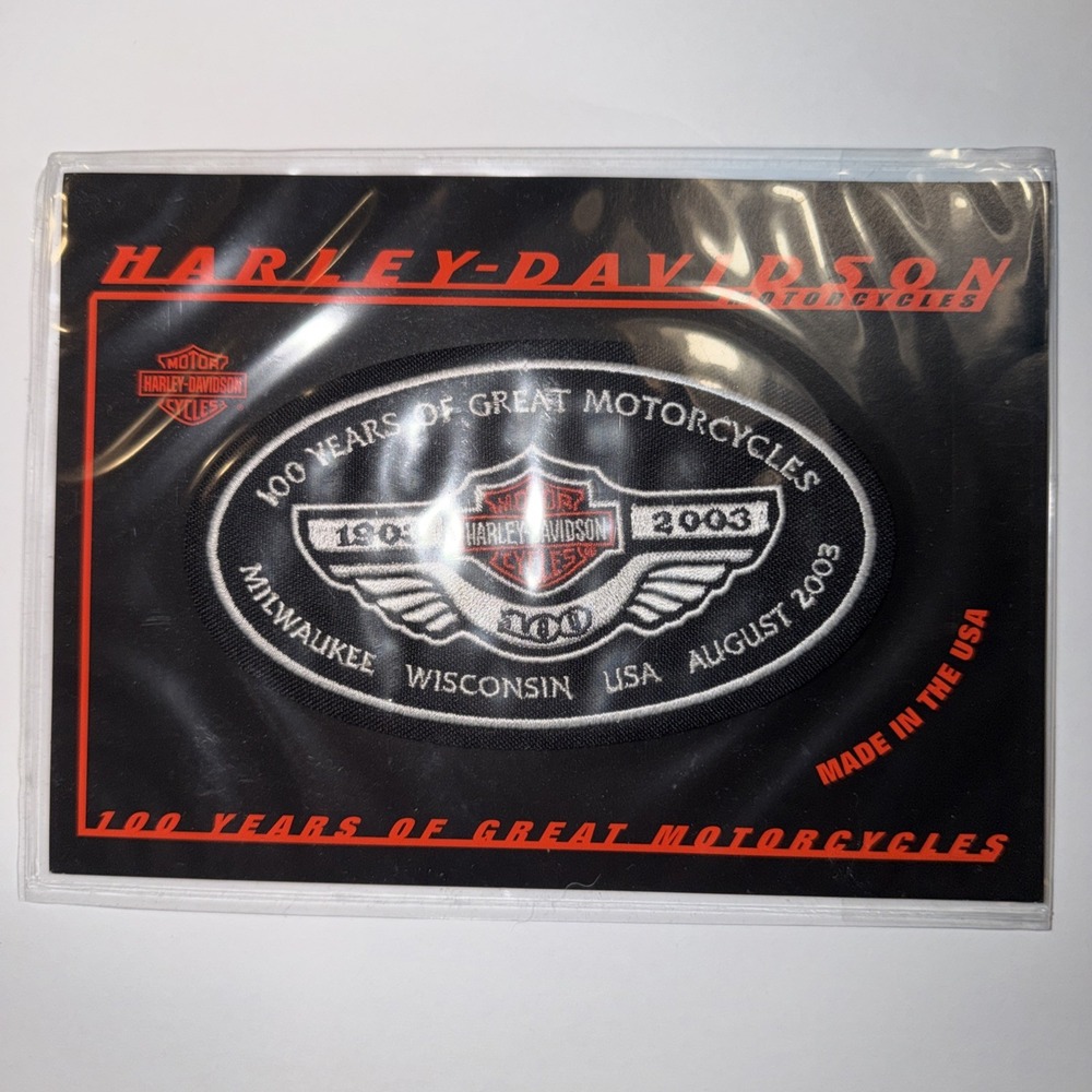 Harley Davidson 100 Years Patch 100th Anniversary 5" x 2.75" Milwaukee Wi 2003